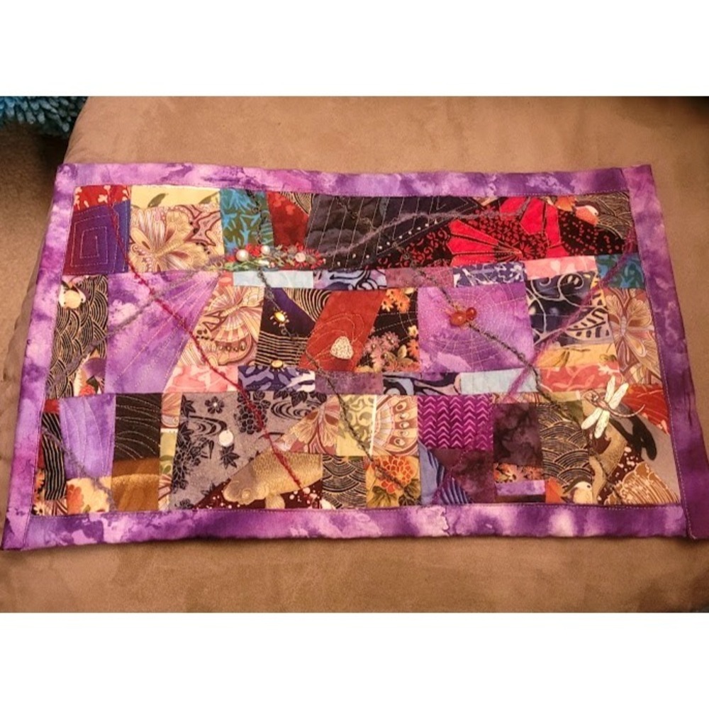 Vintage Signed Handmade Crazy Quilt Embroider Patchwork Wall Decor Art OOAK HTF